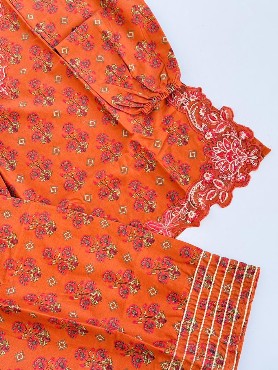Peru Girls Eid Special Traditional Orange Two-Piece Farshi Shalwar Outfit