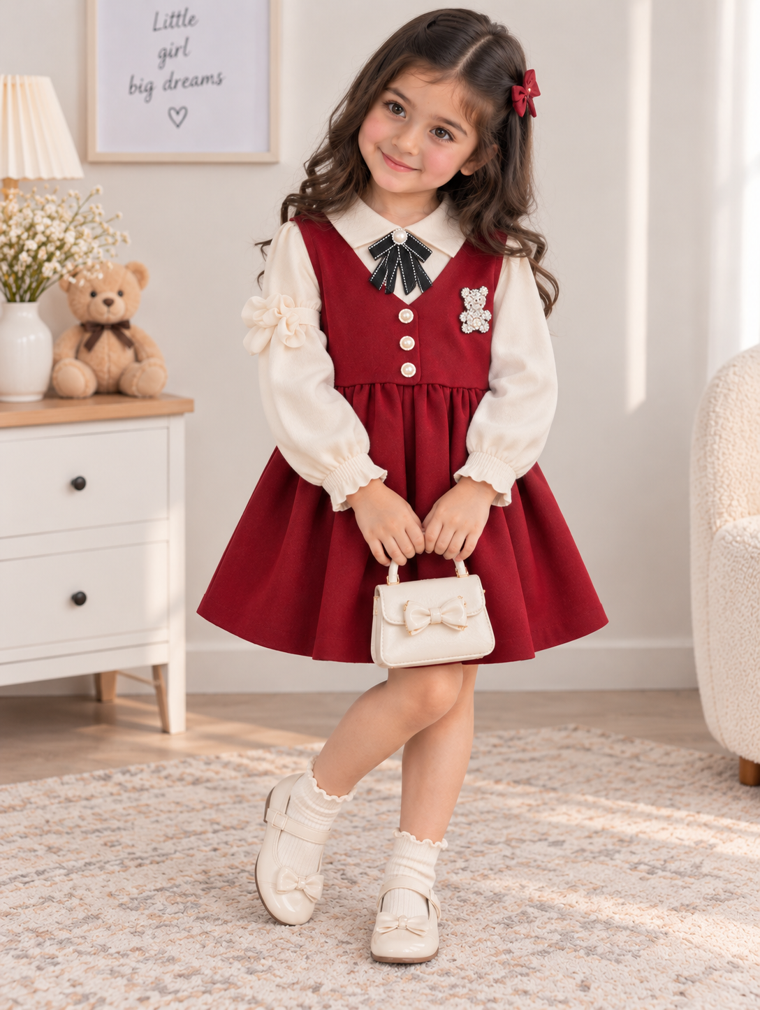 Maroon teady bow dress
