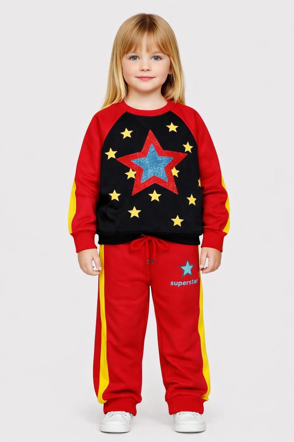 Kids Superstar Fleece Tracksuit – Star Print Sweatshirt & Jogger Set