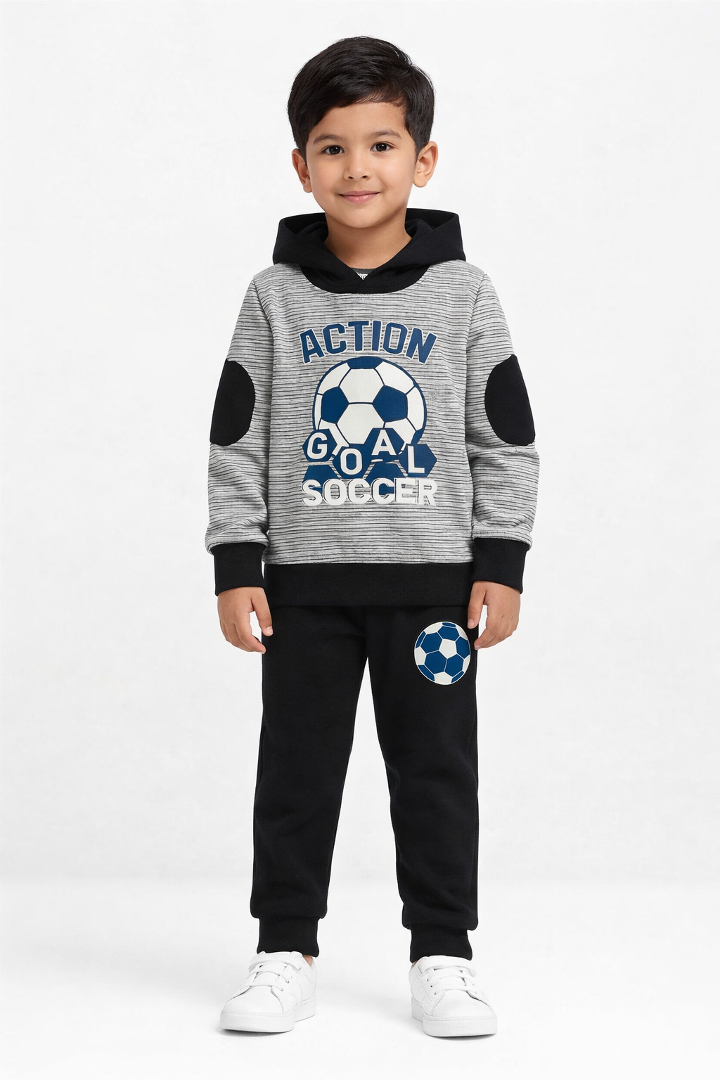 Action Goal Soccer Hoodie & Jogger Set Fleece Tracksuit – Grey & Black