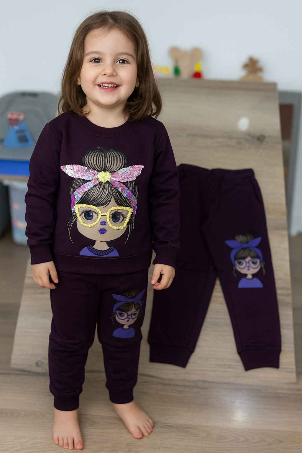 Girls’ Purple Sequin Sweatshirt and Jogger Set