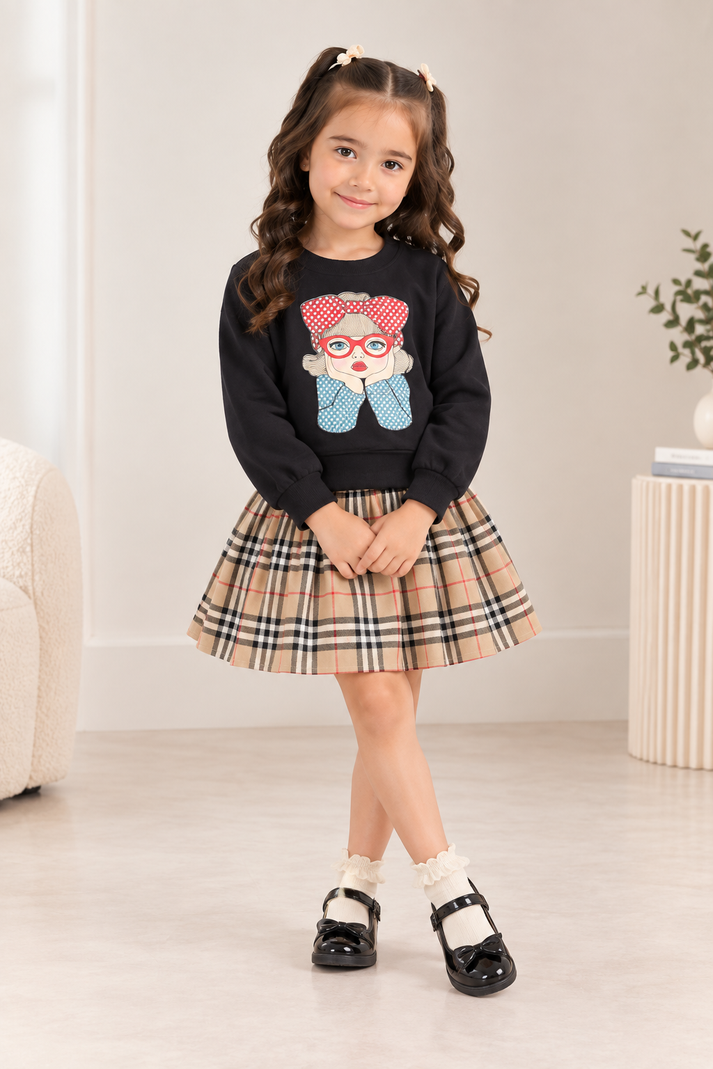 Chuchu skin blk check skirt