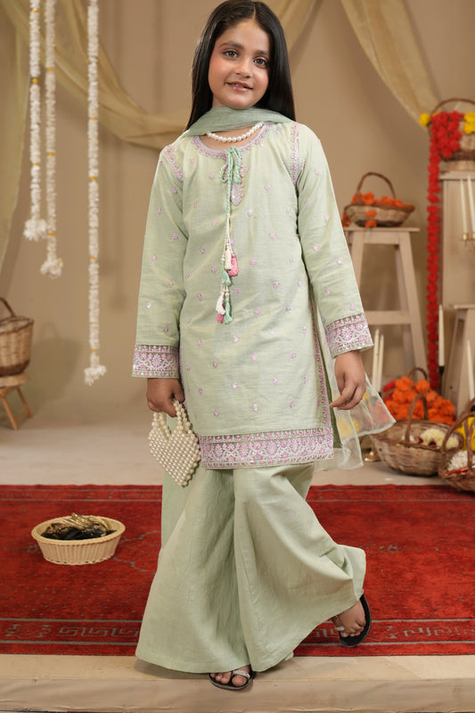 alqaswa 3pc mint embroidered dress