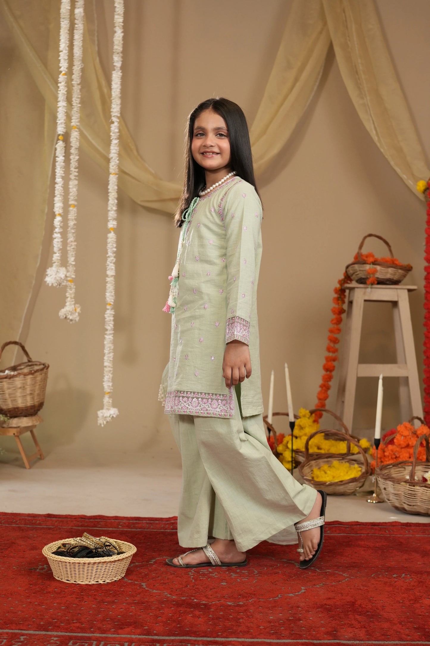 alqaswa 3pc mint embroidered dress