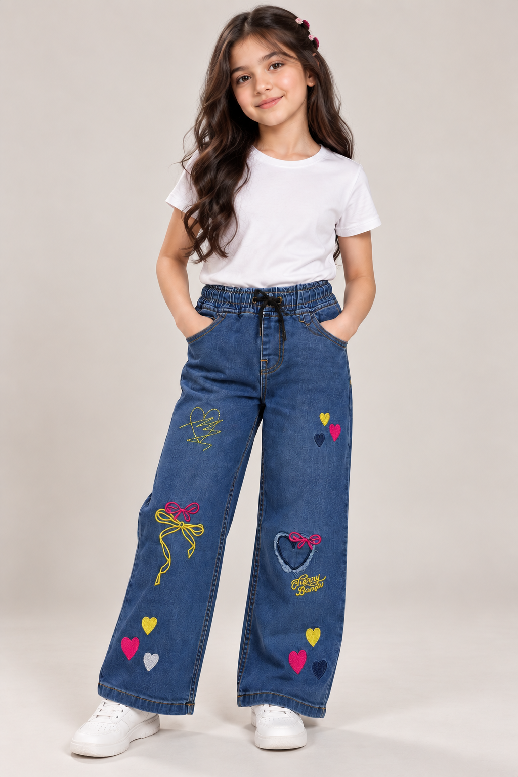 Heart bow dark blue pant