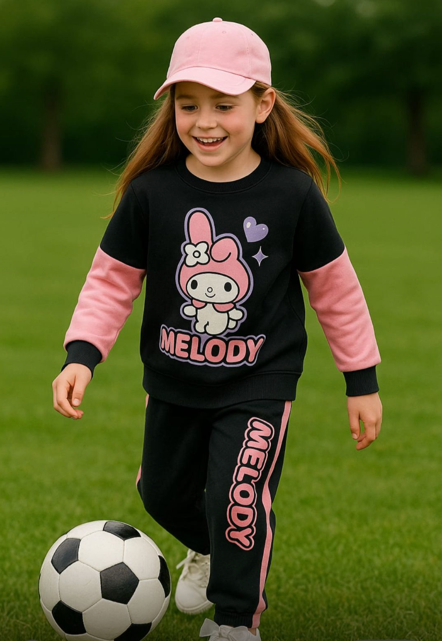 Girls Melody Printed Fleece Tracksuit Set – Sweatshirt & Jogger