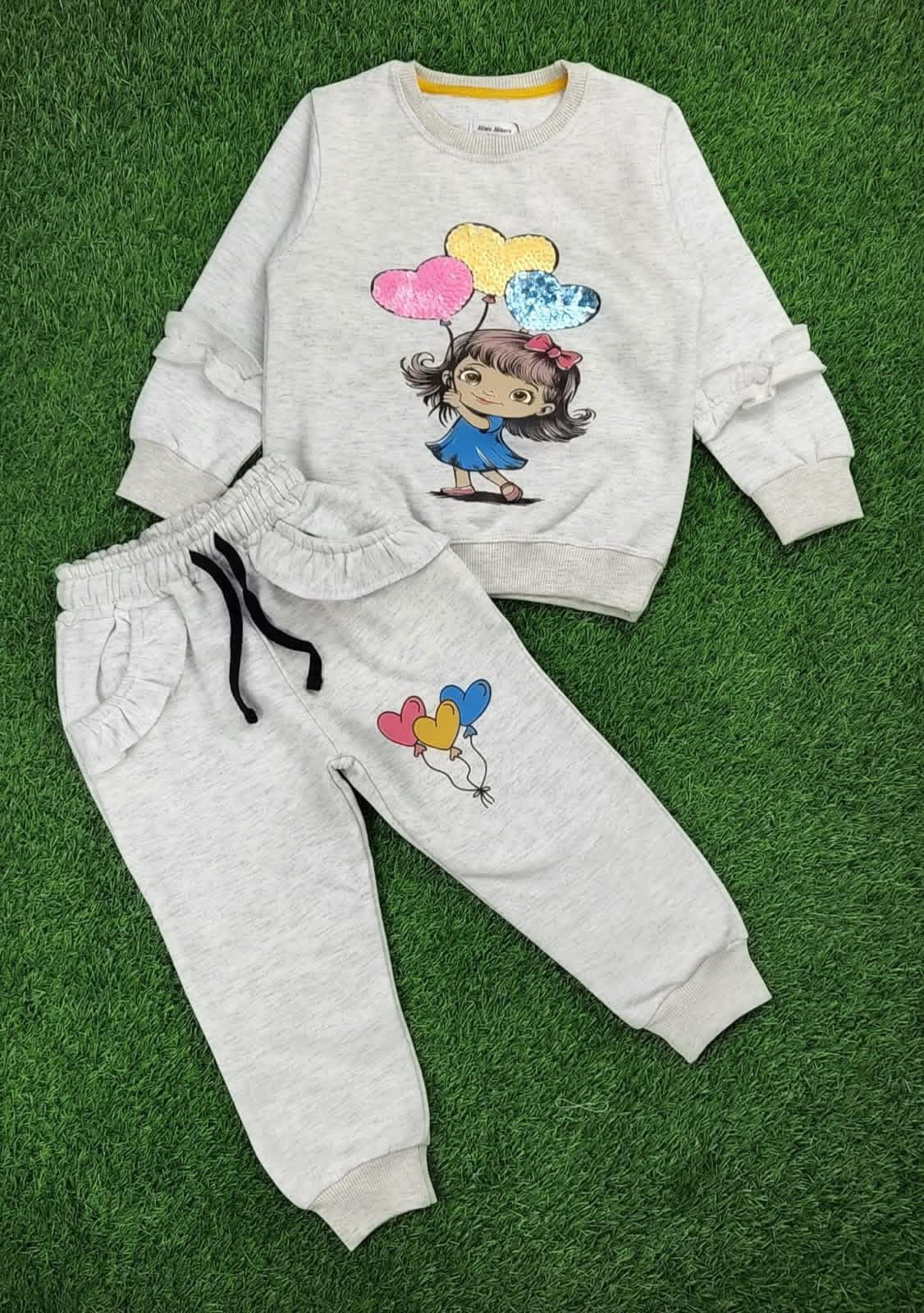 Girls Balloon Print Fleece Tracksuit – Sweatshirt & Jogger Set