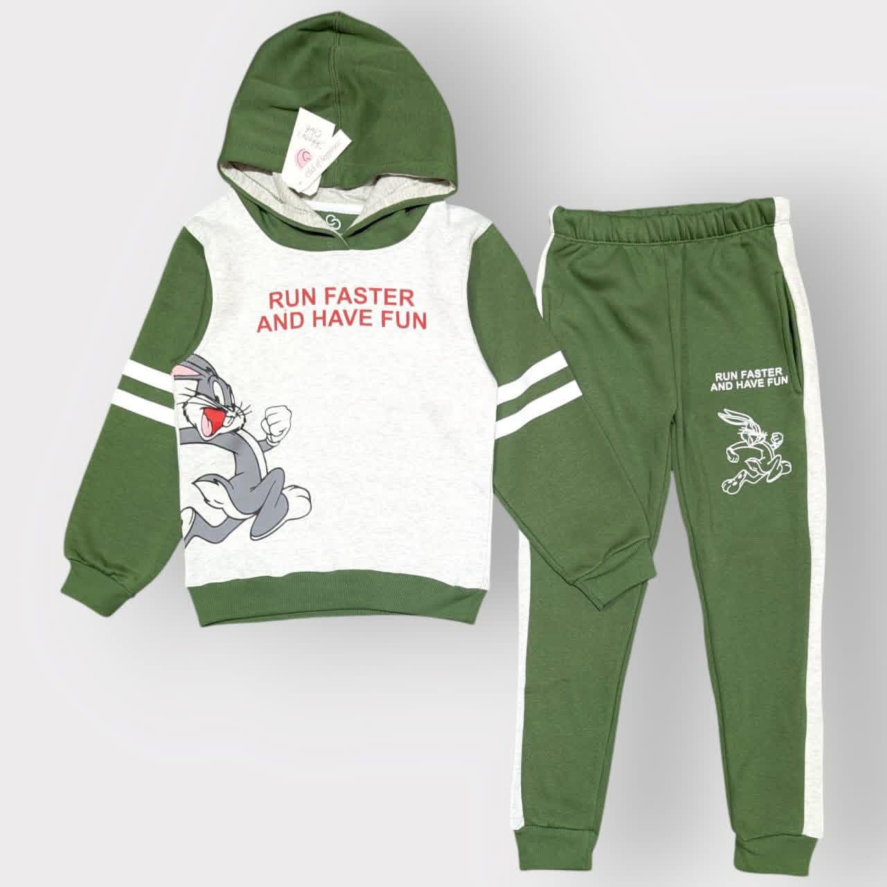Boys Cartoon Hooded Fleece Tracksuit – Run Faster and Have Fun Set