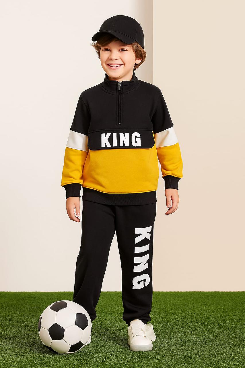 Boys King Fleece Tracksuit – Half Zip Sweatshirt & Jogger Set