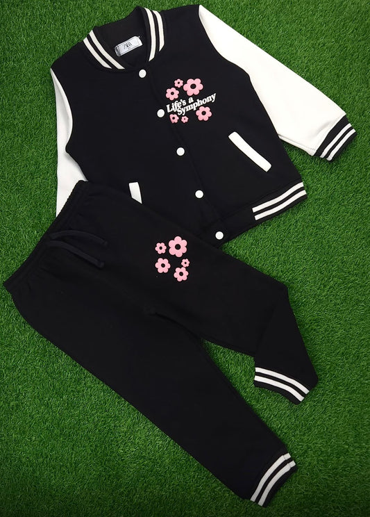 Girls Life’s a Symphony Floral Varsity Tracksuit Set – Jacket & Jogger