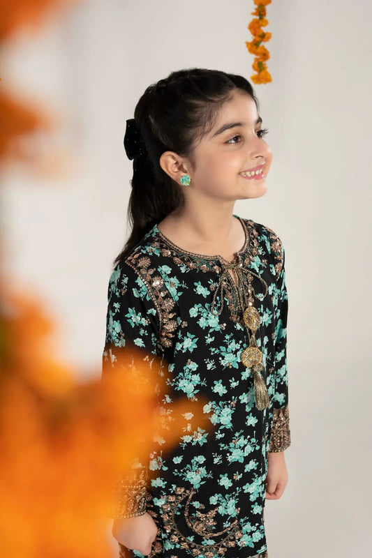 Alqaswa Girls Floral Sharara Suit Set with Dupatta- 3 Piece โ Eid Collection