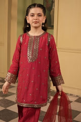 Alqaswa Girls Red Dress with Dupatta- 3 Piece – Eid Collection