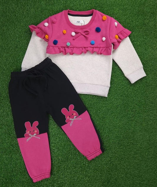 Girls Cute Bunny Tracksuit – Playwear Sweatshirt & Jogger Set