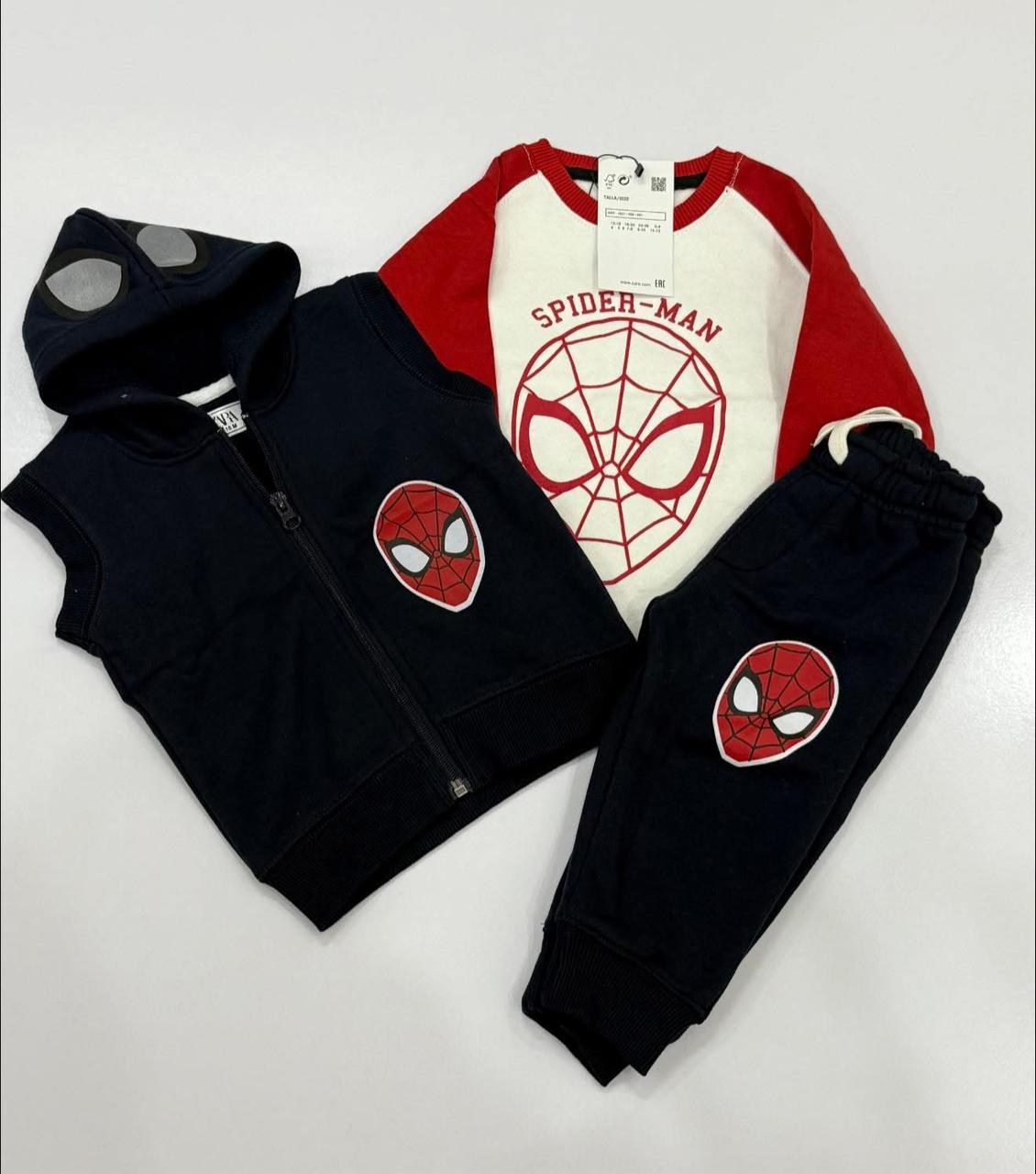 Boys Spiderman 3-Piece Fleece Tracksuit Set – Hoodie, T-Shirt & Jogger
