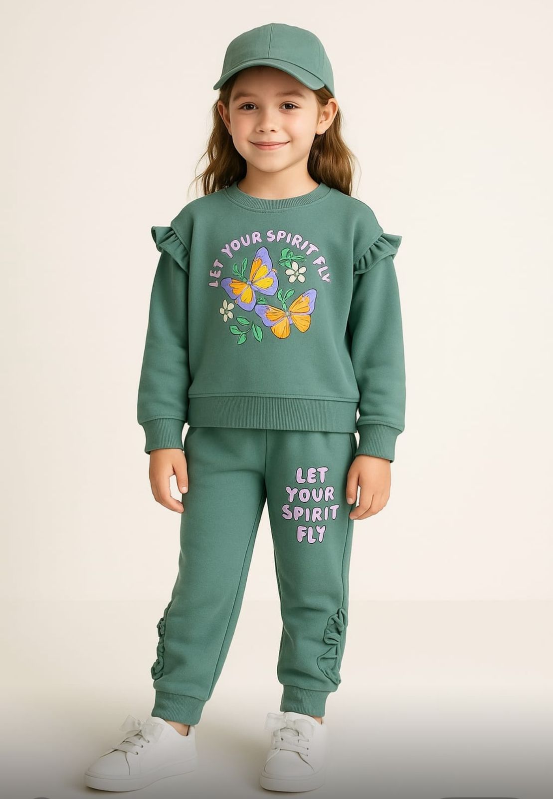 Girls Butterfly Let Your Spirit Fly Fleece Tracksuit Set – Sweatshirt & Jogger