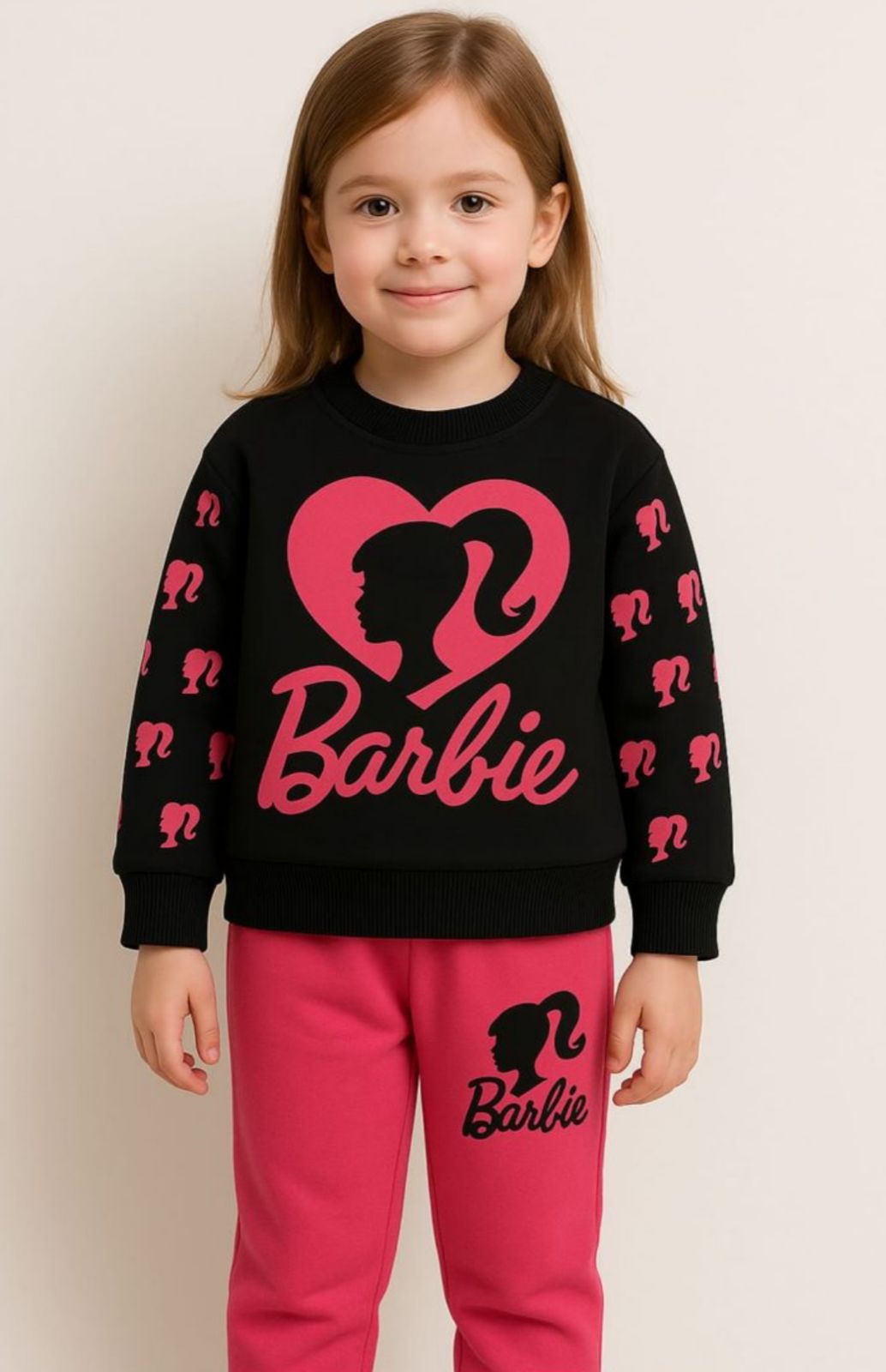 Girls Barbie Printed Tracksuit Set – Sweatshirt & Jogger