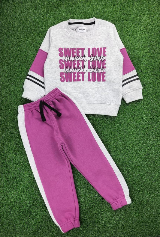 Girls Sweet Love Printed Tracksuit Set – Sweatshirt & Jogger