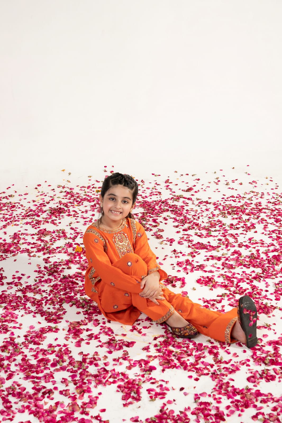 Orange Festive Embroidered Suit