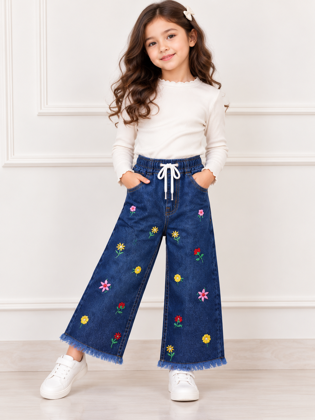 Dark Blue flowers embodied pant