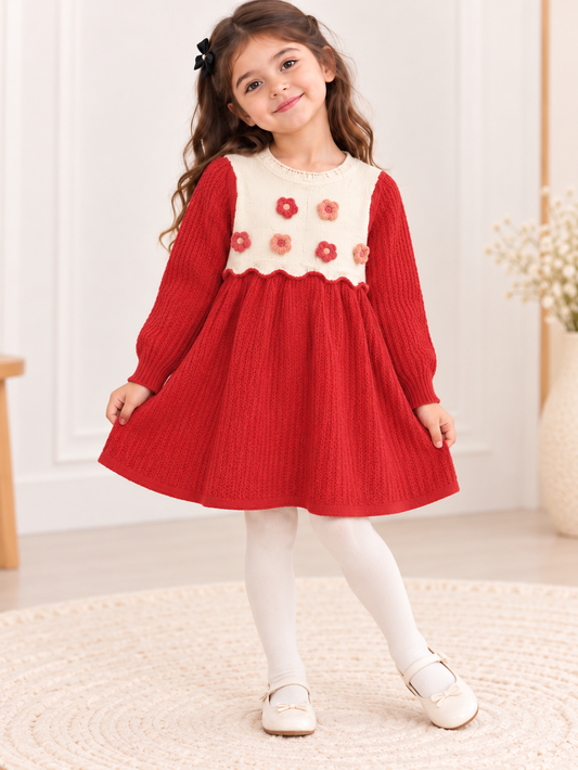 Red flowers woollen frock