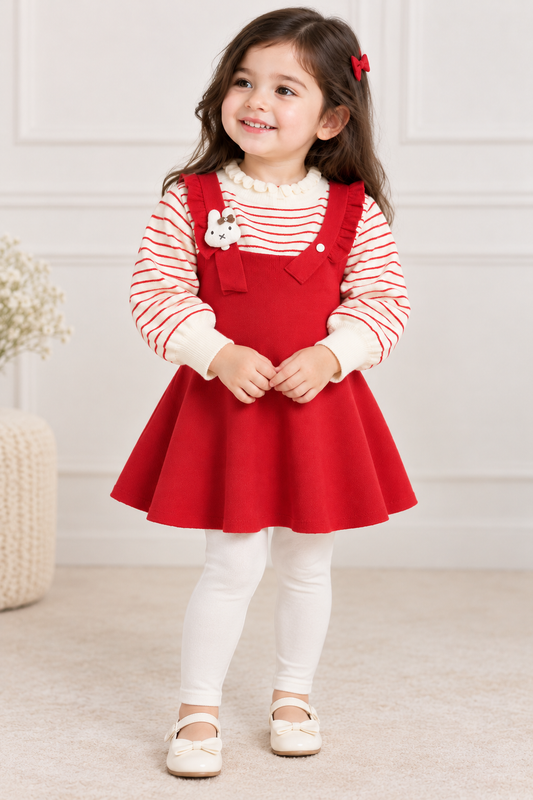 Red bunny woollen frock
