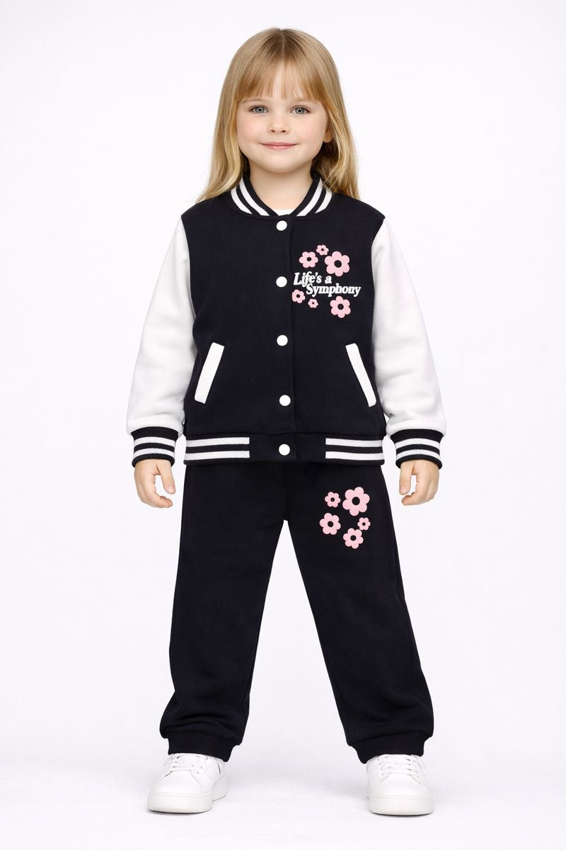 Girls Life’s a Symphony Floral Varsity Tracksuit Set – Jacket & Jogger