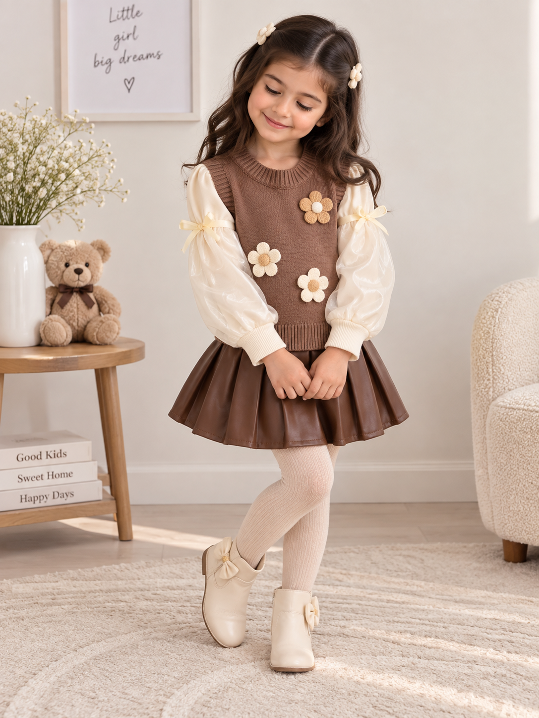 Brown leather skirt set