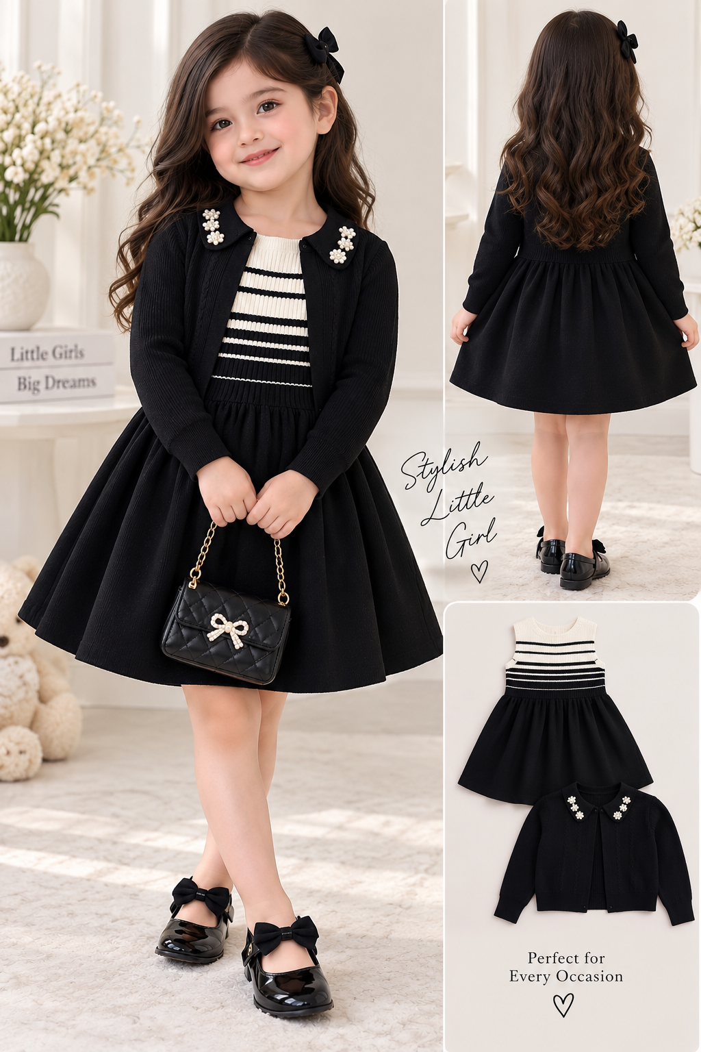 Black white lining frock with jacket