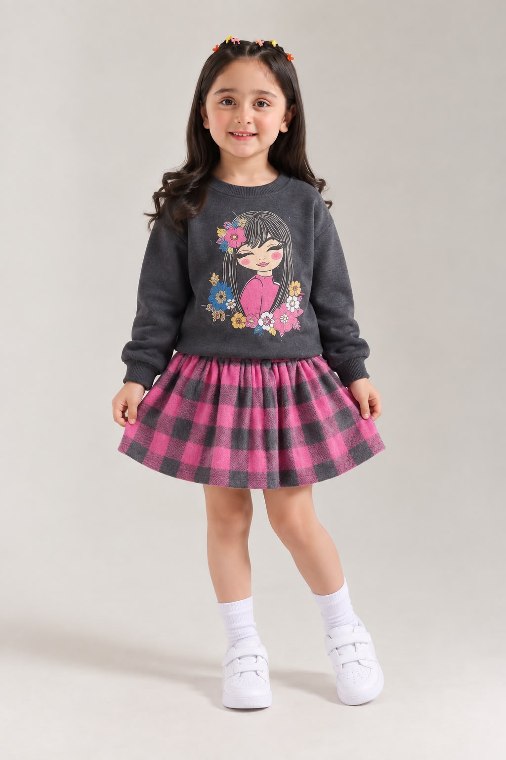 Chuchu pink  charcoal skirt set