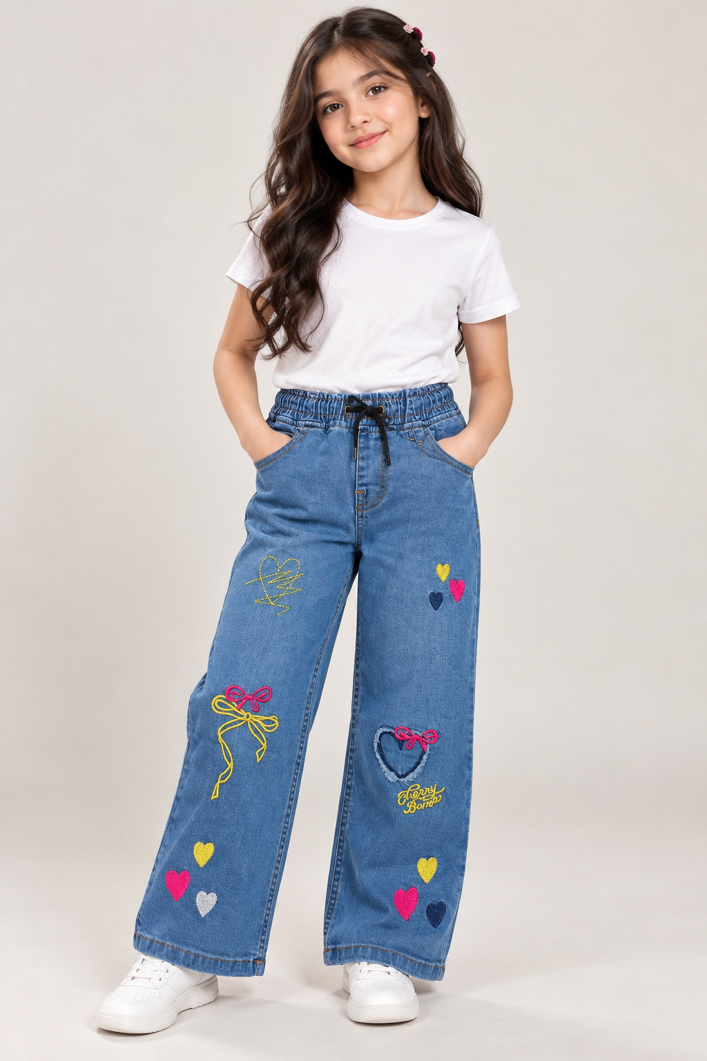 Heart bow light blue pant