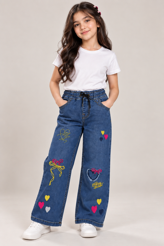 Heart bow dark blue pant