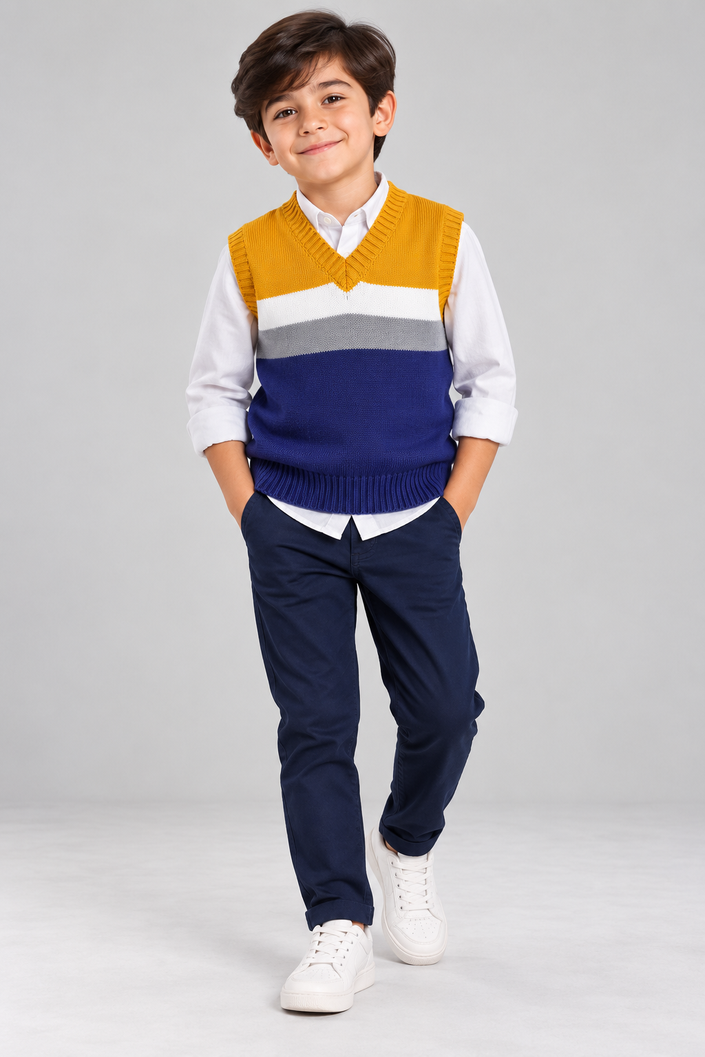 MM Blue mustard sleeves less sweater