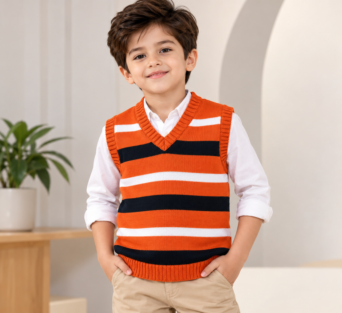 MM orange  sleeves less sweater