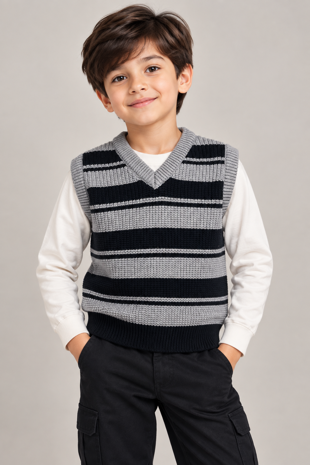 MM Black grey sleeves less sweater