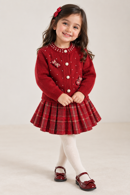 Maroon  pearl skirt set