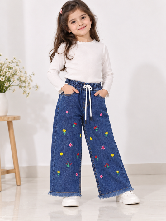 Mid blue embroidered  pants