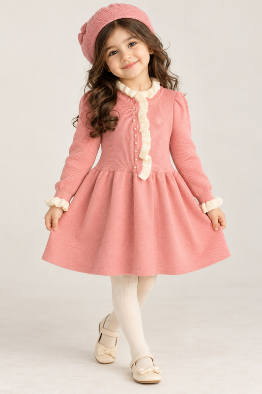 Pink pearl woollen frock