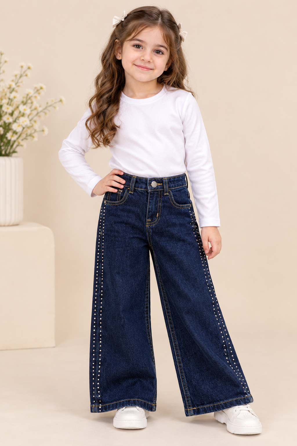 Dark blue pant side stone