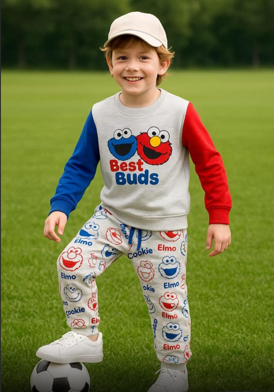 Boys Best Buds Cartoon Fleece Tracksuit – Sweatshirt & Jogger Set
