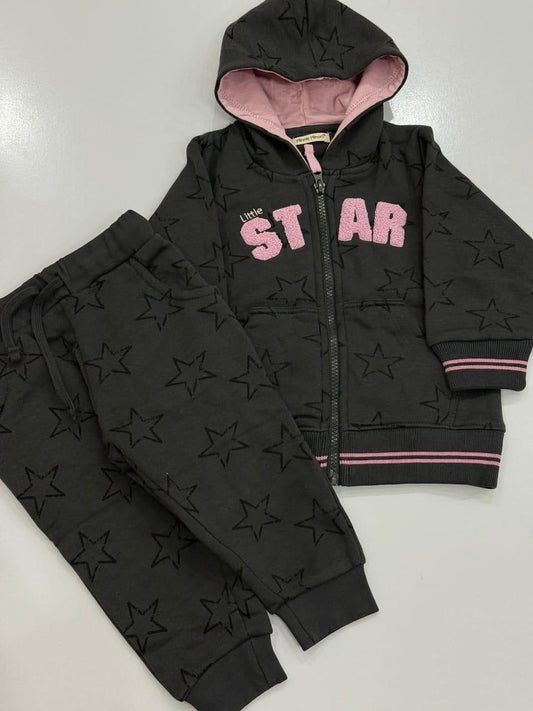 Girls Little Star Hooded Fleece Tracksuit – Warm Zip-Up Jacket & Jogger Set