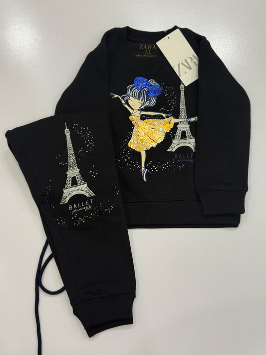 ZARA Girls Ballet Princess Fleece Tracksuit – Sequin Sweatshirt & Jogger Set