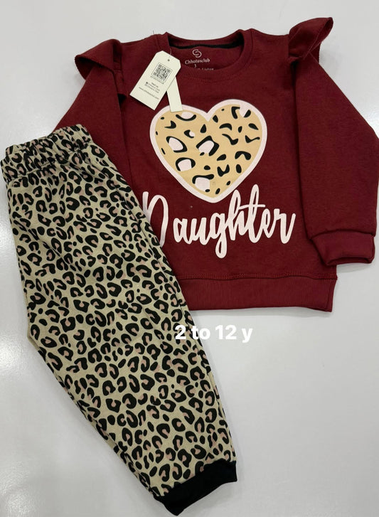 Girls Leopard Print Fleece Tracksuit – Daughter Sweatshirt & Jogger Set