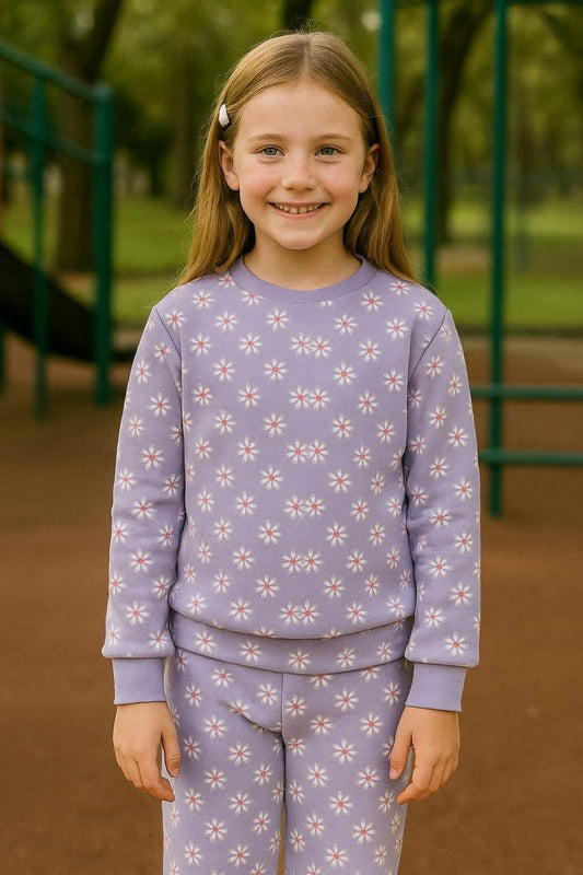 Girls Floral Sweatshirt & Pants Set – Lavender