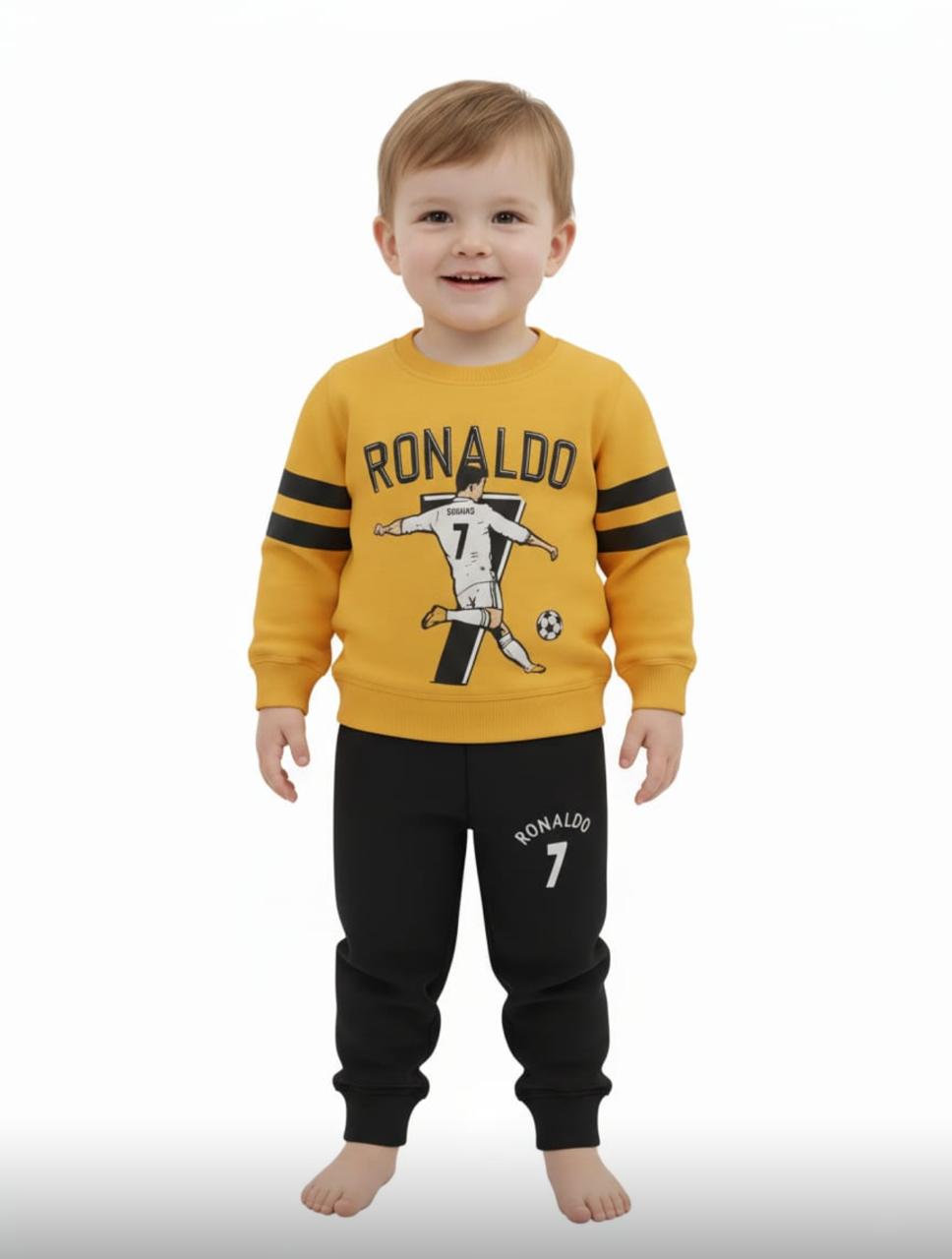 Ronaldo 7 Sweatshirt & Jogger Set Fleece Tracksuit – Yellow & Black