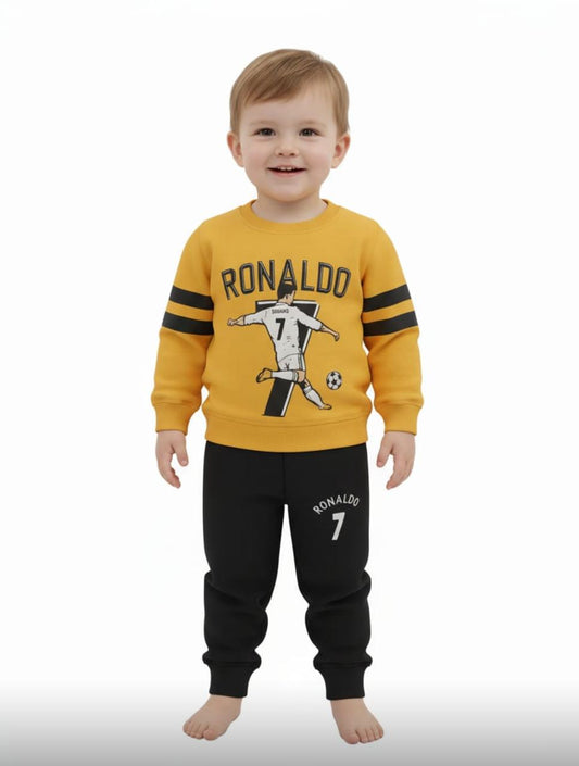 Ronaldo 7 Sweatshirt & Jogger Set Fleece Tracksuit – Yellow & Black