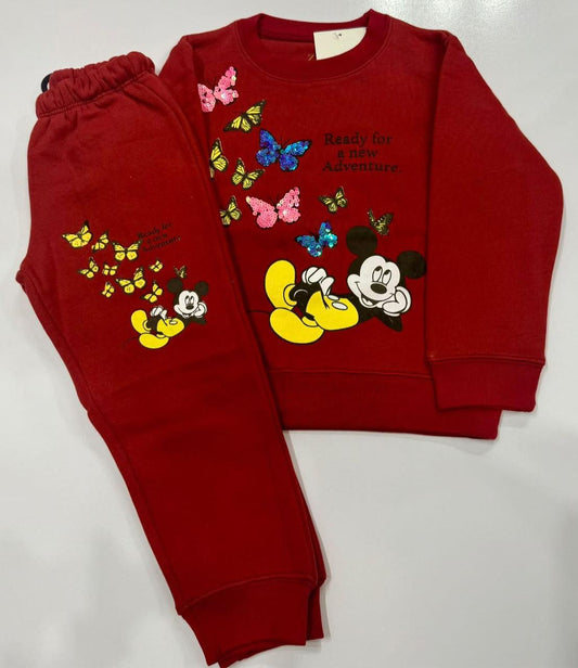 Girls Micky Butterfly Sweatshirt & Jogger Set – Red