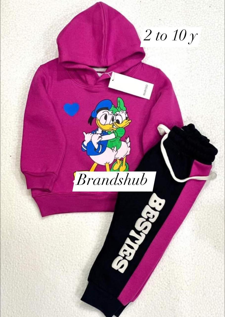Girls Donald and Daisy Duck Hooded Fleece Tracksuit – Cute Duck Print Set