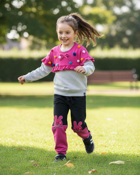 Girls Cute Bunny Tracksuit – Playwear Sweatshirt & Jogger Set