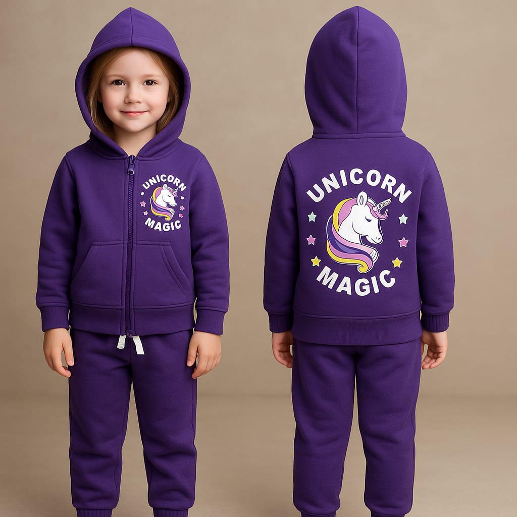 Girls Unicorn Magic Fleece Tracksuit – Hooded Zip-Up & Jogger Set