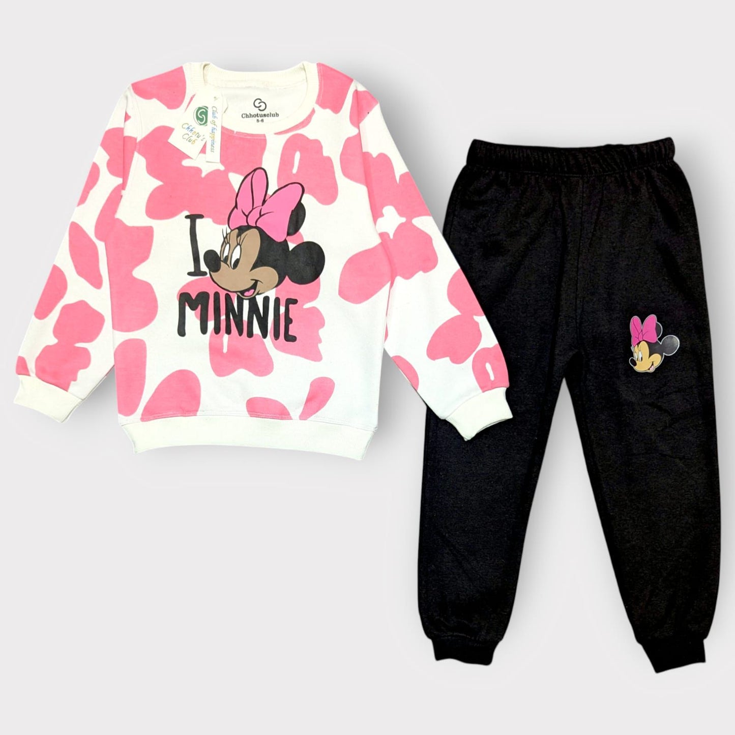 Girls Minnie Mouse I Love Minnie Fleece Tracksuit Set – Sweatshirt & Jogger